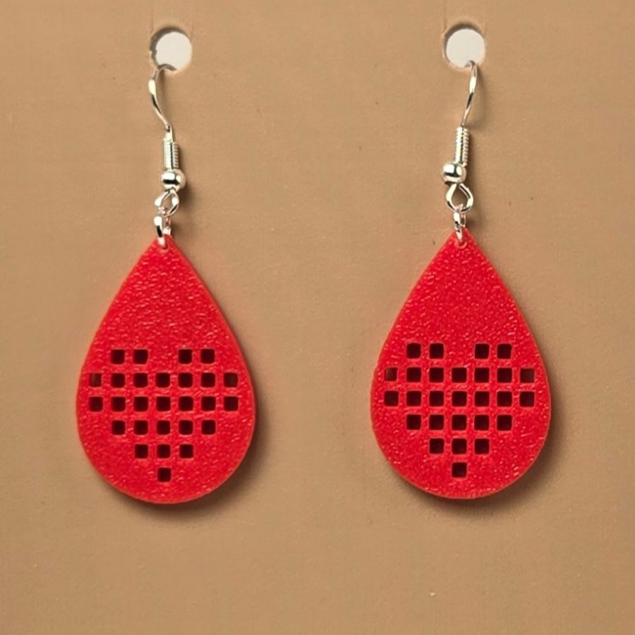 Boucle d'oreille en forme de Coeur imprimée en 3D avec crochets hypoallergéniques sans nickel